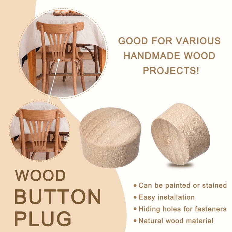 Uxcell 100Pcs Wood Button Top Plugs – 29/32 Inch Round Head Wooden Screw Hole Covers For Furniture & DIY Projects