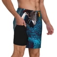 thumbnail image 3 of Picia Modern Style Blue Parrot pattern Mens Swim Trunks with Compression Liner Stretch Beach Shorts Quick Dry with Zipper Pockets No-Chafing Board Shorts-X-Large, 3 of 9