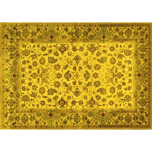 Ahgly Company Machine Washable Indoor Rectangle Persian Yellow Traditional Area Rugs, 5' x 7'