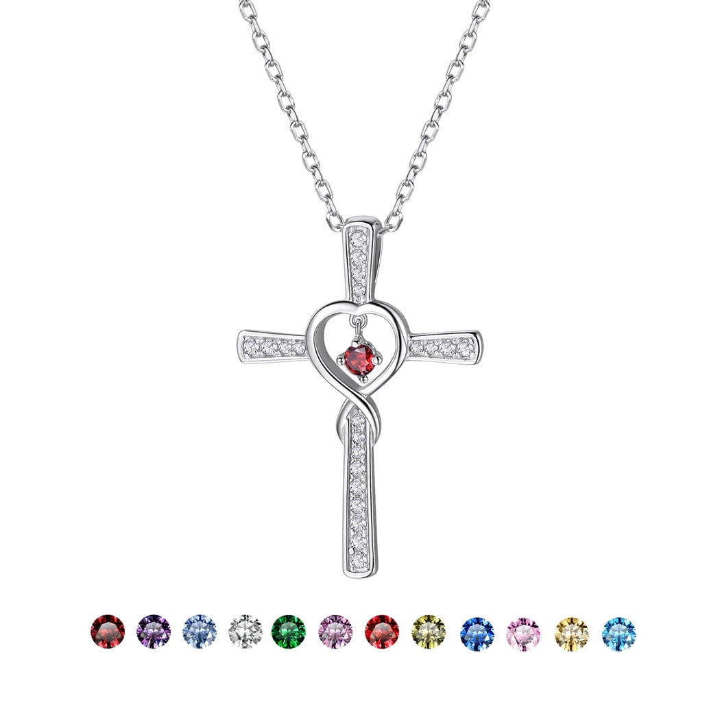 [Clearance] Infinity Cross Heart Necklace 925 Sterling Silver January Garnet Birthstone Necklace for Women Cubic Zirconia Birthday Valentines Day Jewelry Gifts for Wife Girlfriend