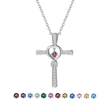 [Clearance] Cross Infinity Birthstone Necklace for Women 925 Sterling Silver January Garnet Birthstone Heart Necklace Cubic Zirconia Birthday Valentines Day Jewelry Gifts for Wife Girlfriend