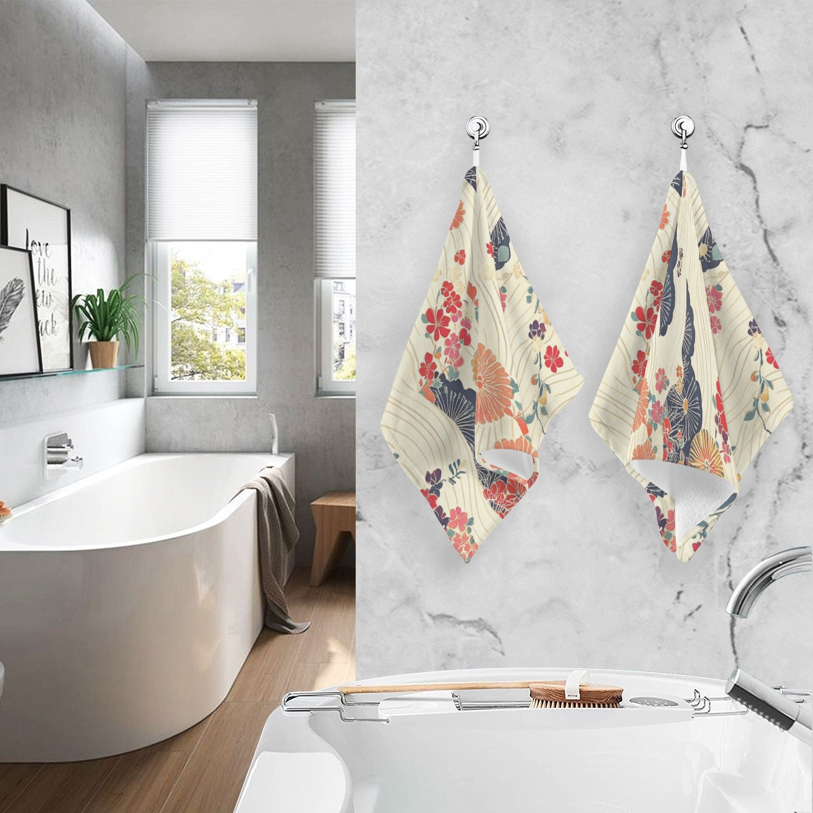 Bohemia Lines Flowers Hand Towels Cotton Bath Towels Large Face Towels Absorbent for Bathroom 2 Packs