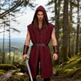 thumbnail image 6 of Men's Medieval Renaissance Viking 2-Piece Cosplay Costume Set Hooded Sleeveless Robe with Belt for Halloween Party, 6 of 8