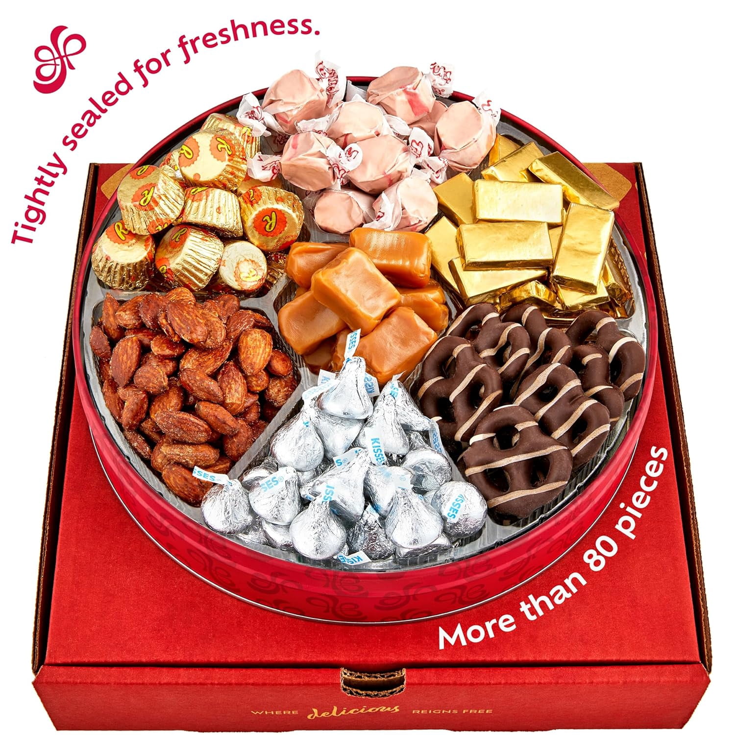 GFP Assorted Candy Gift Basket Tin – Gluten Free Chocolate & Nut Candy Mix, Kosher Gourmet Treats, Reusable Gift Tin, 16 oz Easter Candy Gift