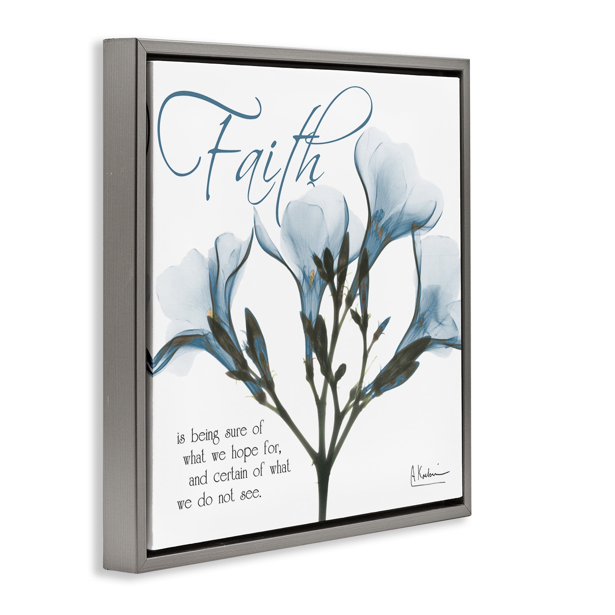 Stupell Industries Faith Phrase Flower Silhouette Typography Photography Gray Floater Framed Canvas Art Print Wall Art, 18 x 18