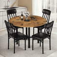 thumbnail image 3 of Lamerge Round Dining Table Set for 4,Wood Round Kitchen Table and Chairs Set for 4,Modern Dining Room Table Set with 4 Faux Leather Chairs,Round Dinner Table for Small Space,Brown, 3 of 11