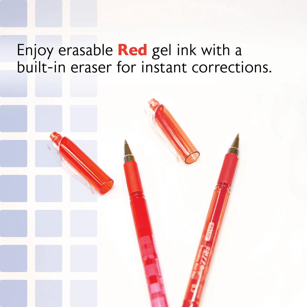 BAZIC Frizz Erasable Gel Pens, 0.7mm Medium Point, Red Ink, Comfort Grip, 24-Pack
