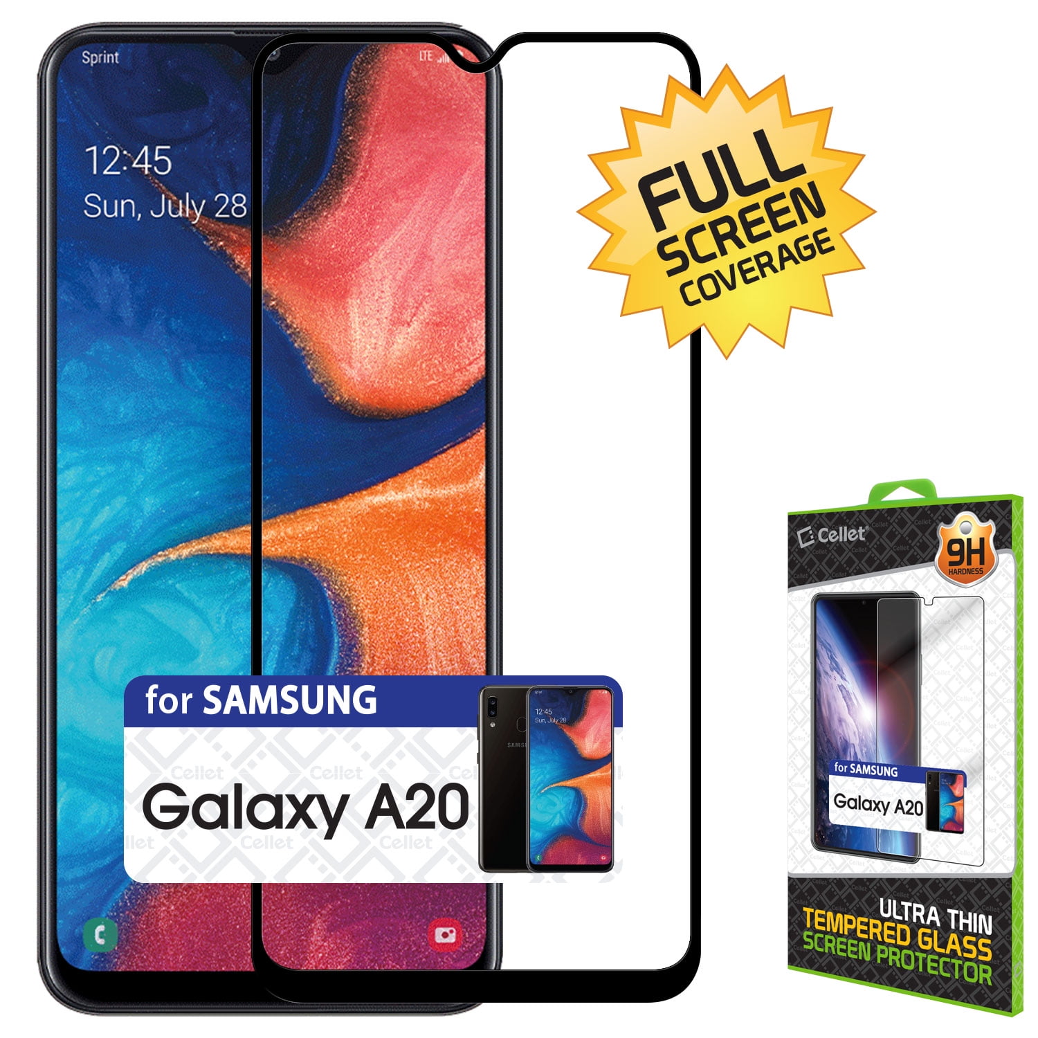 Samsung Galaxy A20 Full Coverage Screen Protector, Premium 3D Full Coverage Tempered Glass