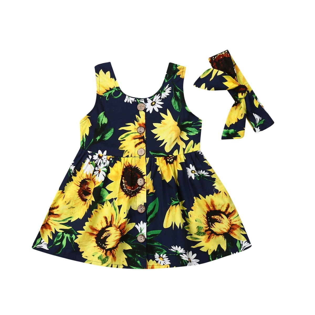 2PCS Toddler Girl Sundress Baby Sunflower Princess Pageant Tutu Dress