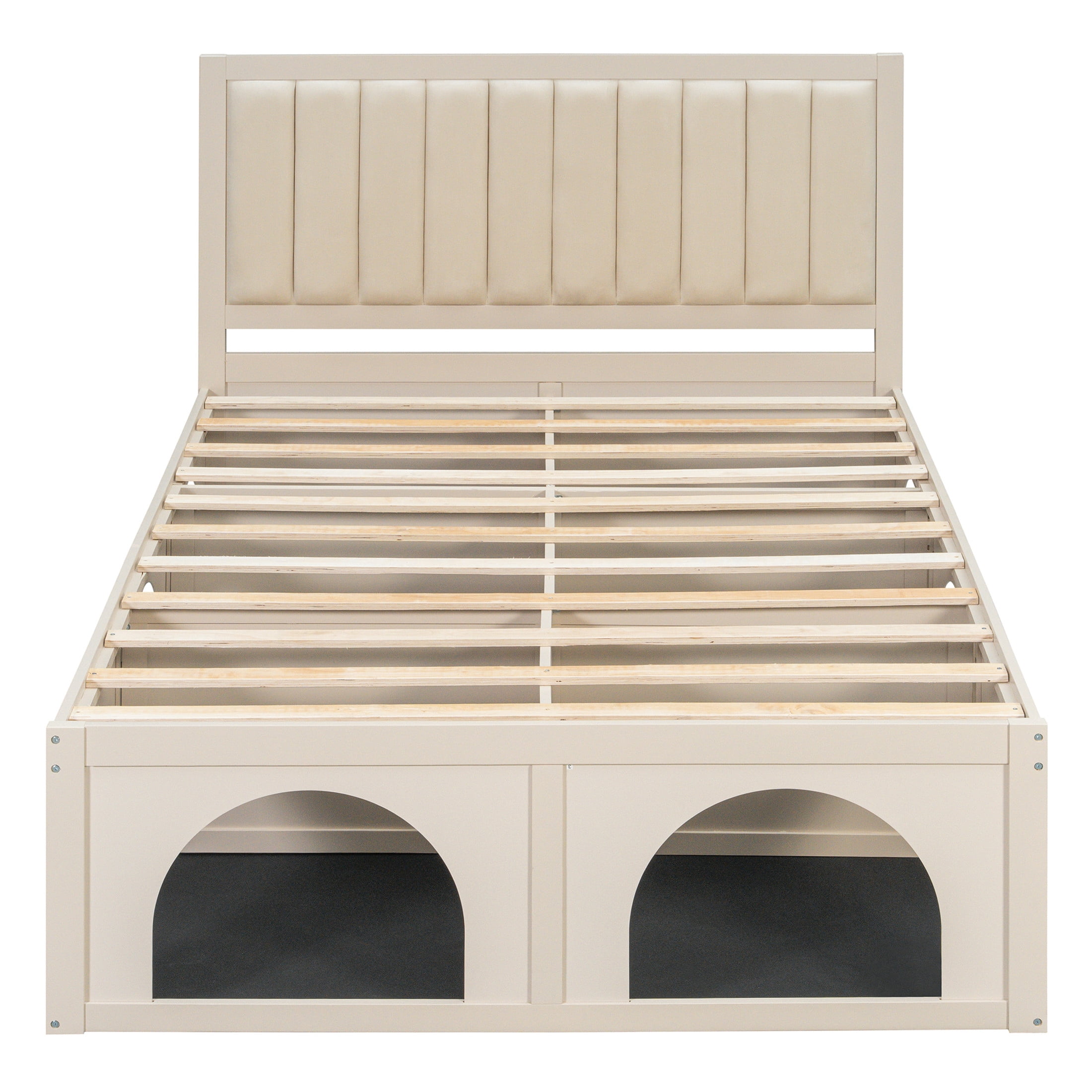 Christopher Knight Home Pet-Friendly Platform Bed with Nook, Upholstered Headboard, Queen Size, Beige