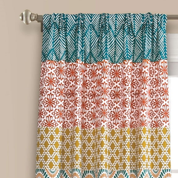 Bohemian Stripe Window Curtain Panels, Pair 52" W x 84" L Turquoise & Orange - Light Filtering Curtains for Bedroom
