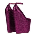 thumbnail image 4 of XYD Women Glitter Pointed Toe Wedge Heel Pumps Ankle Buckle Strap Platform Super High Heels Party Fashion Show Shoes Size 7 Purple, 4 of 4