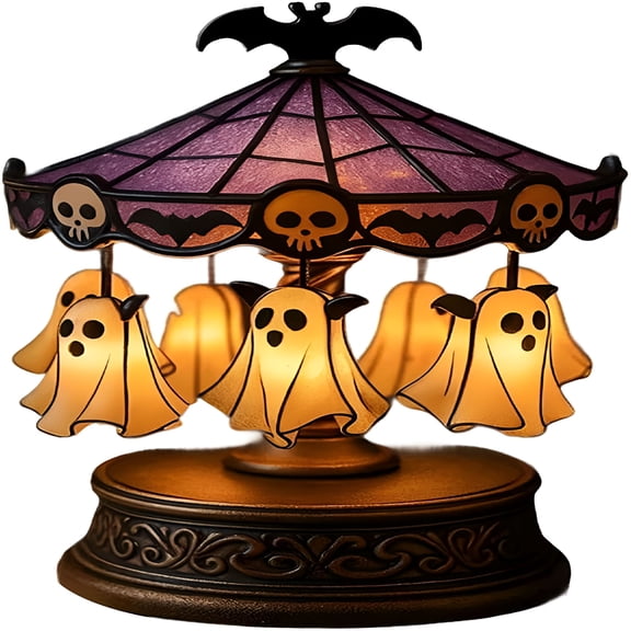 ACDANC Halloween Ghost Night Light,Vintage Carousel Decor with Floating Ghost,Halloween Lights Decorations for Indoor Home Party Kitchen Table