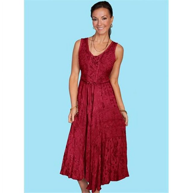 Scully HC118-BUR-L Honey Creek Robe Sans Manches Longueur Complète à Lacets pour Femmes - Bordeaux - Large
