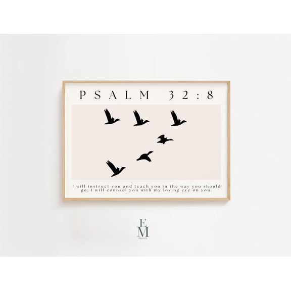 Psalm 32:8, I Will Instruct You And Teach You, Scripture, Horizontal, Minimalist Bible Verse Wall Art, Christian Artwork Home Decor #160, Unframed Poster Size 8x12