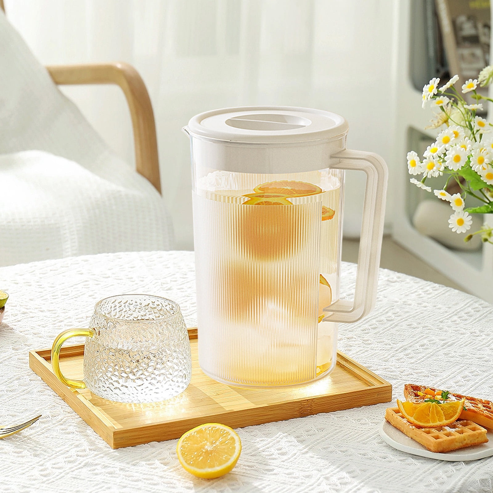 Pichet Infuseur 2 Litres Avec Passoire - Pour Thé Glacé, Infusion De Fruits - Couvercle étanche, Design Plat Pour Porte De Frigo - Matériau PP Résistant