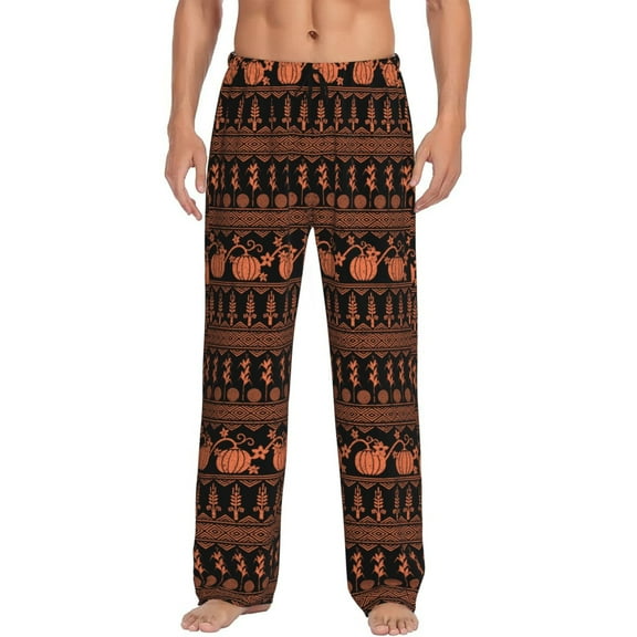 Logiee Vintage Pumpkin Pattern Print Pajama Pants for Men,Men’s Pajama Bottoms,Mens PJ Pants with Pockets & Button Fly-Small