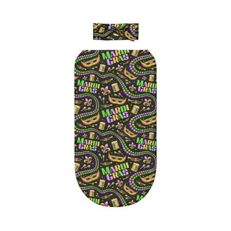 

Lafuoo Mardi Gras3 Pattern 0-6 Months Newborn Swaddle Bag Headband Set for Girls Clothes Baby Care Products
