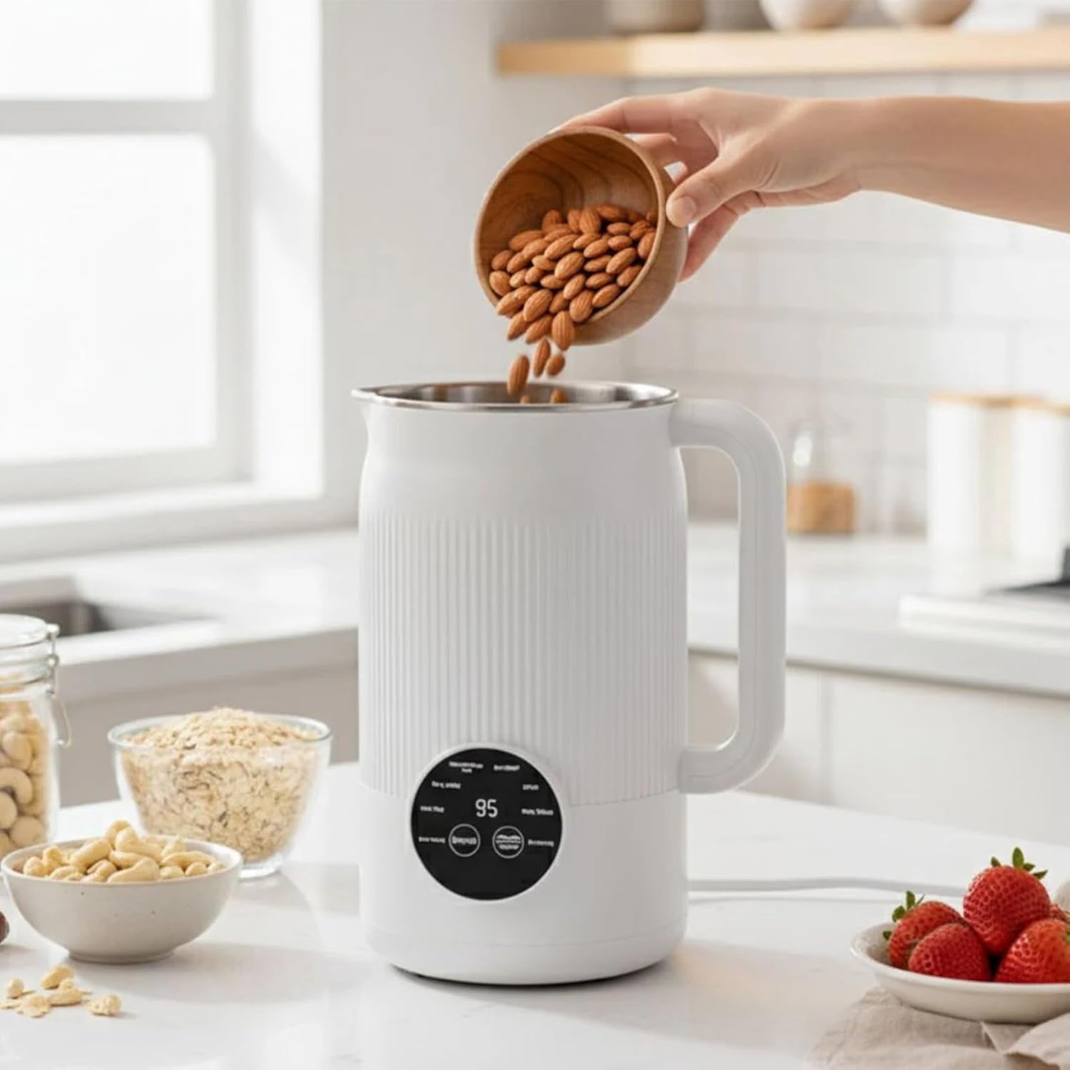 The 8-in-1 Multifunction Nut Milk & Juice Maker, 40oz Automatic Nut Milk Maker Blender for Soy Milk, Milkshakes, Juice,6 Hours Heat Preservation, Delay Start, Self-Cleaning (White)