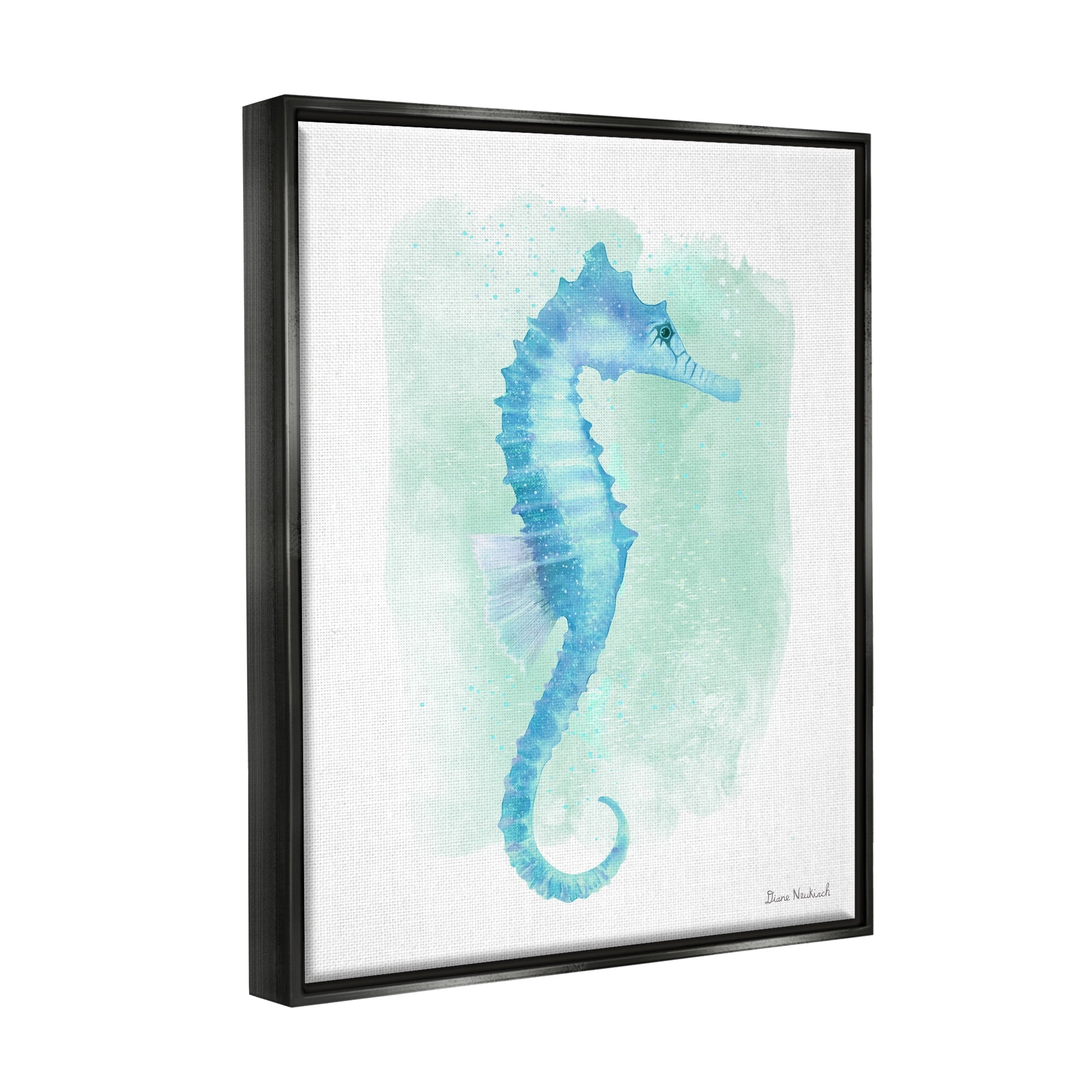 Stupell Industries Blue Seahorse Aquatic Life Subtle Ocean Painting Painting Metallic Gold Floating Framed Canvas Print Wall Art, Design by Diane Neukirch