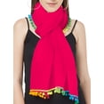 thumbnail image 2 of eloria Women's Wrap With Pom Pom Trim Cotton Stole Color: Dark Fuscia, 2 of 4
