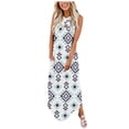thumbnail image 2 of SMihono Robe Maxi Bohème d'Été pour Femmes Grande Taille Décontractée Col en V Sans Manches Imprimée Ample Robe Longue + Poche Robe de Plage, 2 of 6