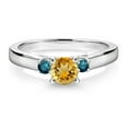 thumbnail image 2 of Gem Stone King 925 Sterling Silver Yellow Citrine and Blue Diamond 3-Stone Engagement Ring for Women (0.86 Cttw, Gemstone November Birthstone, Size 6), 2 of 4