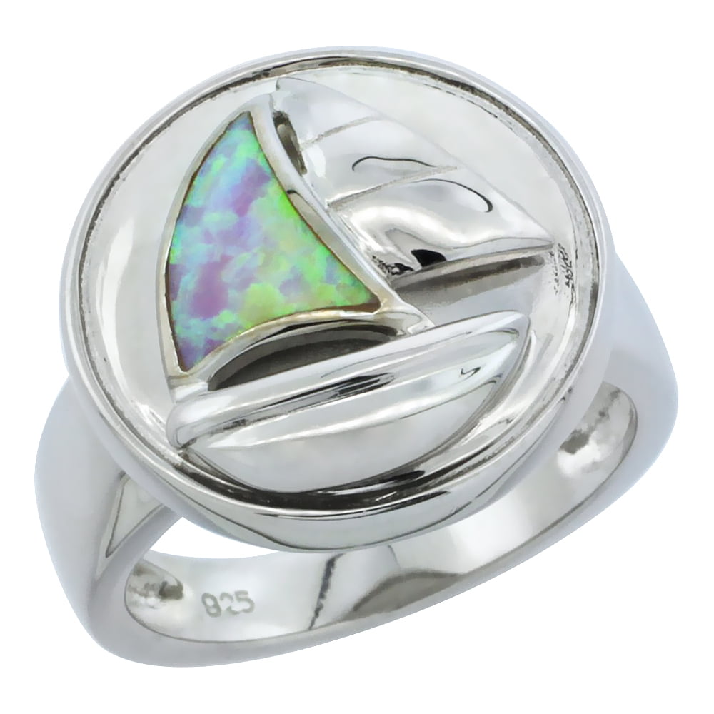 Sterling Silver Synthetic Pink Opal Sail Boat Ring, 11 16 inch by WorldJewels