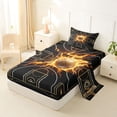 thumbnail image 2 of Castle Fairy Basketball Court Print Twin Sheets 3pcs, Sport Ball Flame Bedding, Black Gold Orange,1 Fitted Sheet, 1 Flat Sheet and 1 Pillowcase, 2 of 6