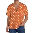 thumbnail image 1 of Balery Orange And White Polka Dot Camisa Casual de Manga Corta con Botones para Hombre, Texturizada, Estilo Cubano, para Playa, Verano-Large, 1 of 5