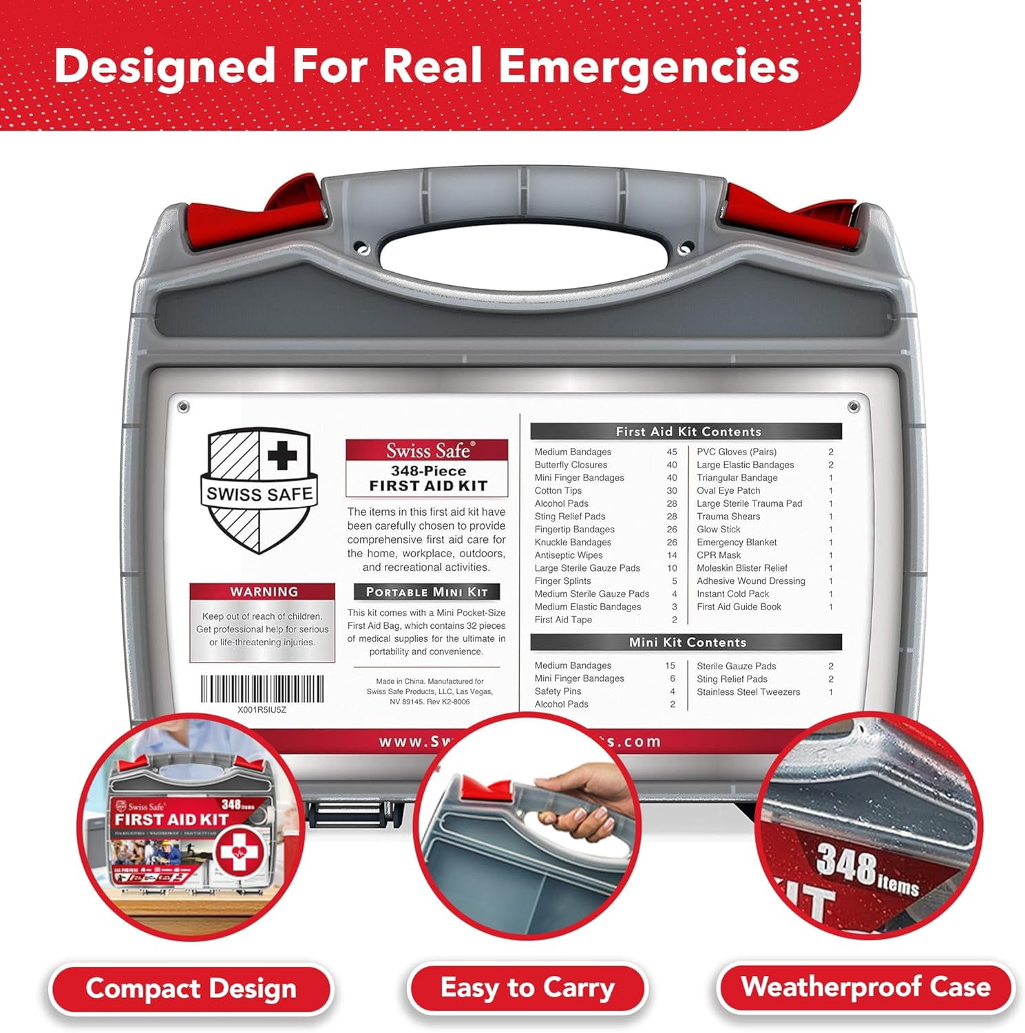 2-in-1 First Aid Kit for Car, Travel & Home, Businesses - Bonus Mini Kit for Medical Emergency Aid, Survival, Camping - FSA & HSA Eligible - 348 Pcs, Large Hardcase FAK
