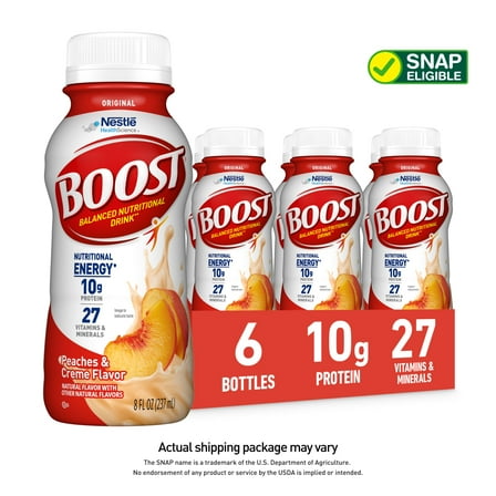 BOOST Original Ready to Drink Nutritional Drink, Peaches & Creme, 6 - 8 fl. oz. Bottles