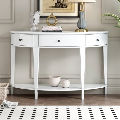 51" Entryway Curved Console Table with Storage,Retro Sofa Table with 3