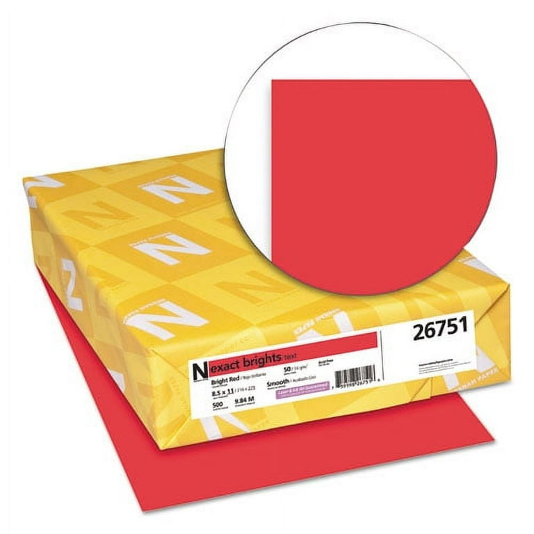 Exact Brights Paper, 20 lb Bond Weight, 8.5 x 11, Bright Red, 500/Ream Exact Brights Paper, 20 lb Bond Weight, 8.5 x 11, Bright Red, 500/Ream