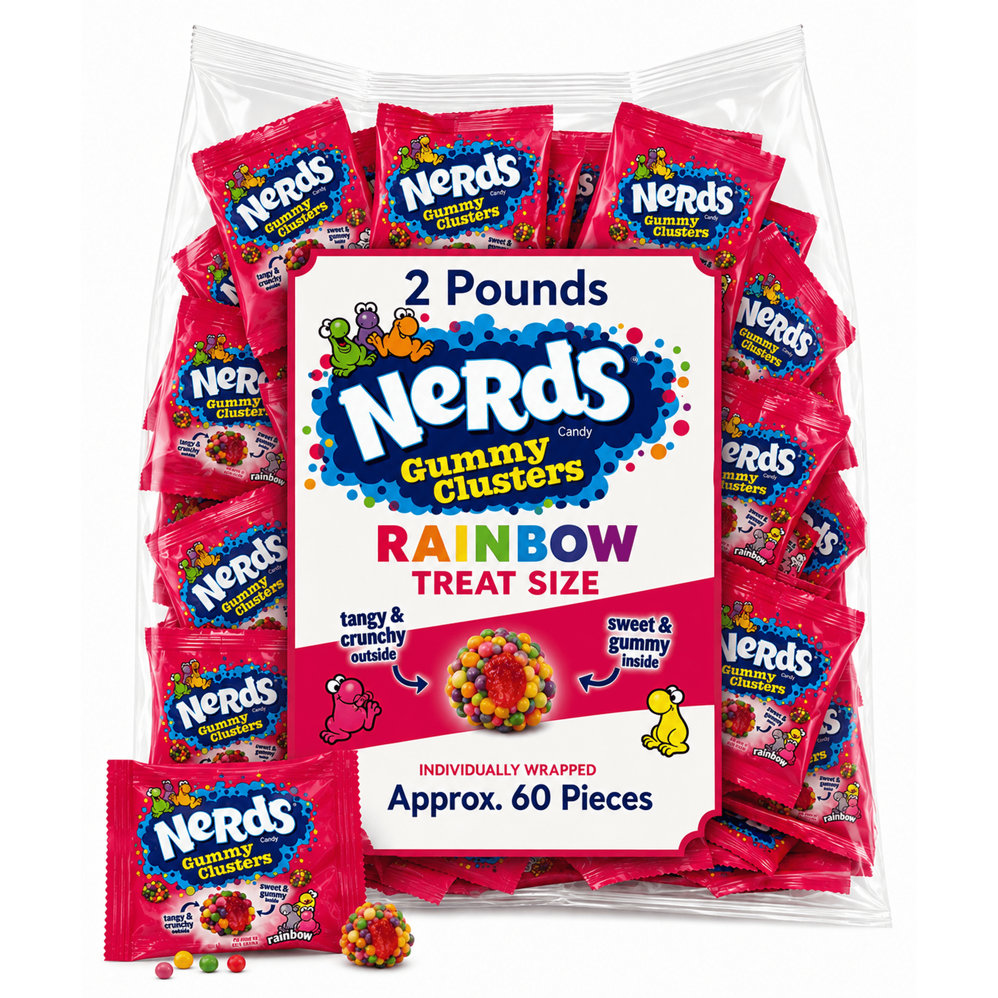 Nerds Gummy Clusters Rainbow, Individually Wrapped, Treat Size, Bulk Gummy Candy (2 Pounds)