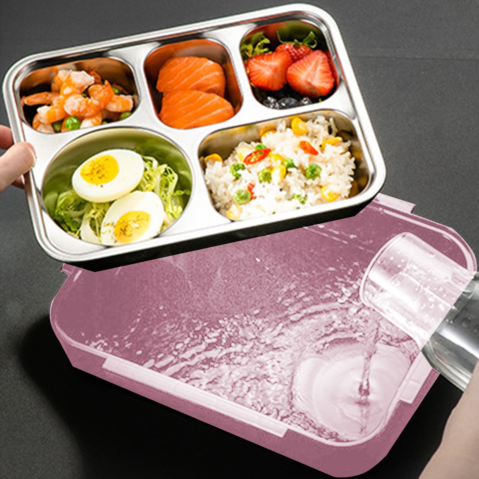 SPOORYYO 1500ML Stainless Steel Lunch Box with 5 Compartments - Lightweight, Portable, and Multi-Heating Options for Office Workers and Students