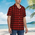 thumbnail image 5 of Red Black Check Plaid Hawaiian Shirts For Men, Summer Short-Sleeve Relaxed-Fit Button-Down Shirts 3x-Large, 5 of 9