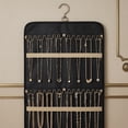 thumbnail image 4 of Large Hanging Jewelry Organizer Roll with Metal Hooks, Double-Sided Storage Holder for Earrings Necklaces Rings, Black Fabric with Hanger for Closet Wall Door, 4 of 5