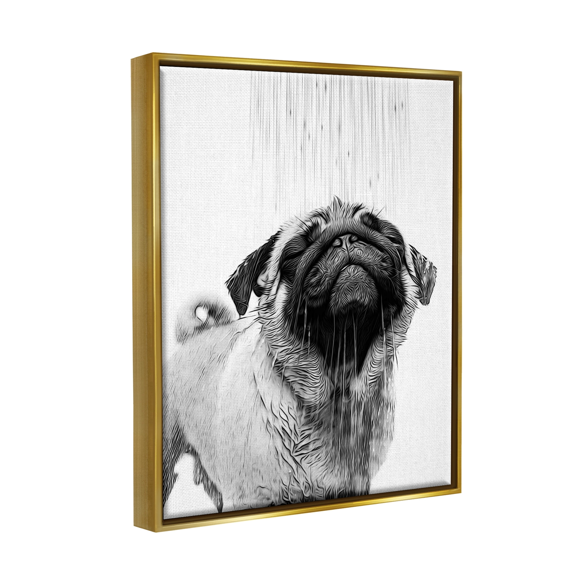 Stupell Industries Pug Bathroom Splash Animals & Insects Painting Gold Floater Framed Canvas Art Print Wall Art, 25 x 31