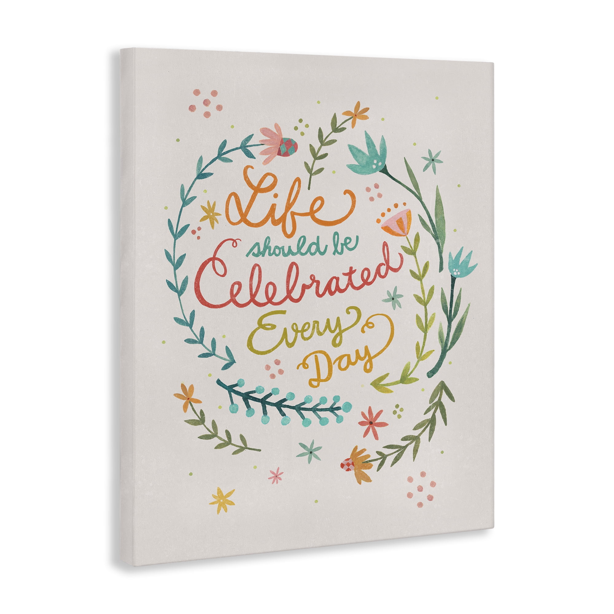 Stupell Industries Life Celebrated with Floral Sprigs Plants & Flowers Painting Wrapped Canvas Art Print Wall Art, 36 x 48