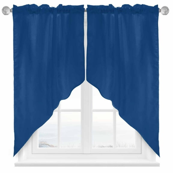 Solid Color Swag Valances for Windows 2 Pack Navy Blue Swag Kitchen Curtains 63 Inches Long Rod Pocket Short Window Treatment for Kitchen Bathroom 36"x63"