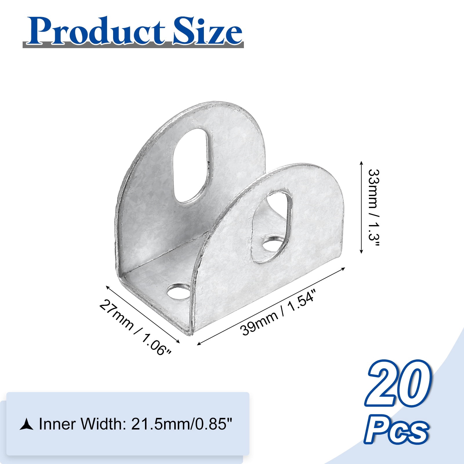 Uxcell 20 Pcs U Bracket for 0.85" Panels, 39 x 27 x 33mm Metal U Shaped Fasteners Brackets for Guardrail or Partitions Connection, Silver