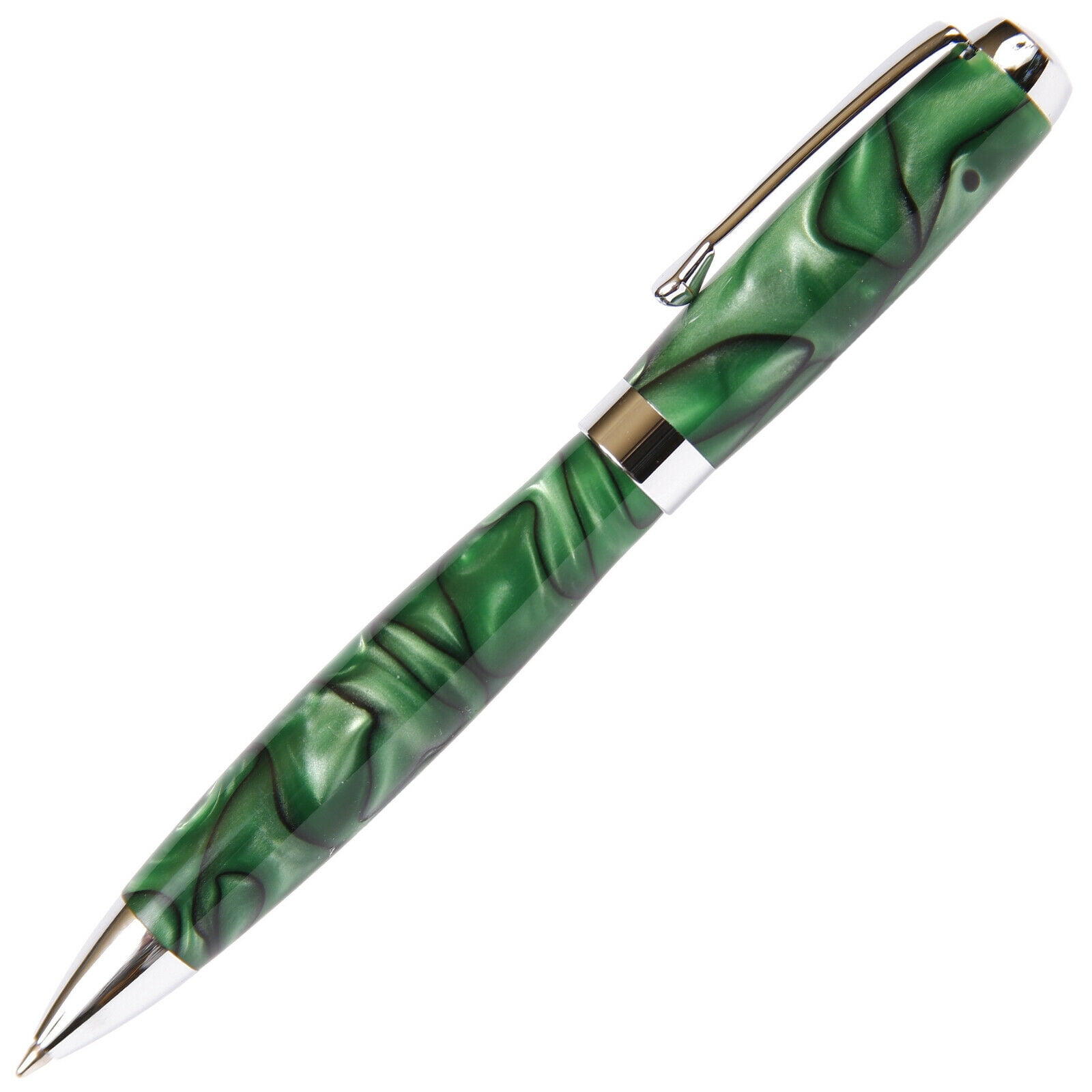 Tuscany Ballpoint Pen - Green & Black Marbleized Gloss Body (Black Ink, Medium Tip 0.7 MM)