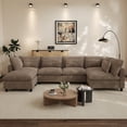 thumbnail image 3 of Wiilayok 130" Corduroy U-Shaped Modular Sectional Sofa 6-Seat Cloud Fluffy Couch Set for Living Room with Ottoman, USB Port, Cup Holder, Storage, Light Brown, 3 of 9