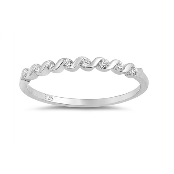 Clear Cubic Zirconia Half Way Swirl Band Ring Sterling Silver