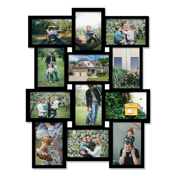Joveco 12 Openings Wood Wall Hanging Picture Photo Frame Black for 4 by 6" Pictures, Assembly Required