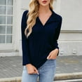 thumbnail image 2 of Olyvenn Women's Lapel V Neck Long Sleeve Shirts 2025 Fashion Blouse Textured Dressy Casual Pullover Sweater Tops Blue S, 2 of 8