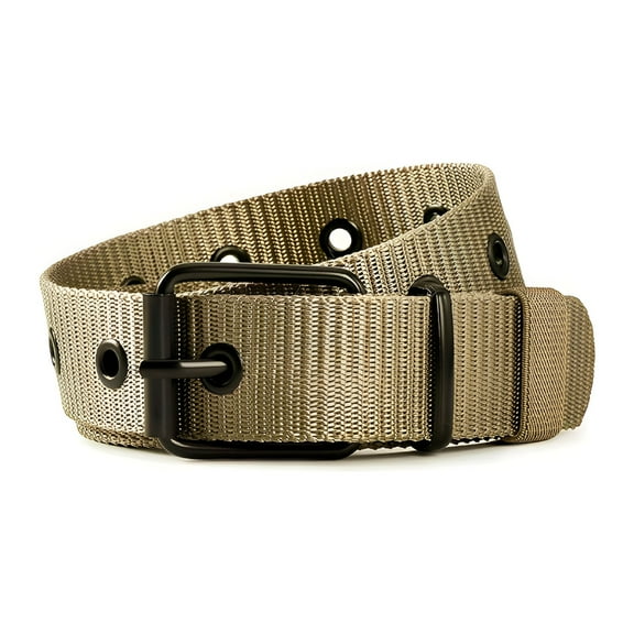 TELOLY Men'S Belts for Jeans,Men'S Perforated Canvas Belt with Metal Buckle Breathable Nylon Casual Belt for Work Travel Khaki Work Belts for Men
