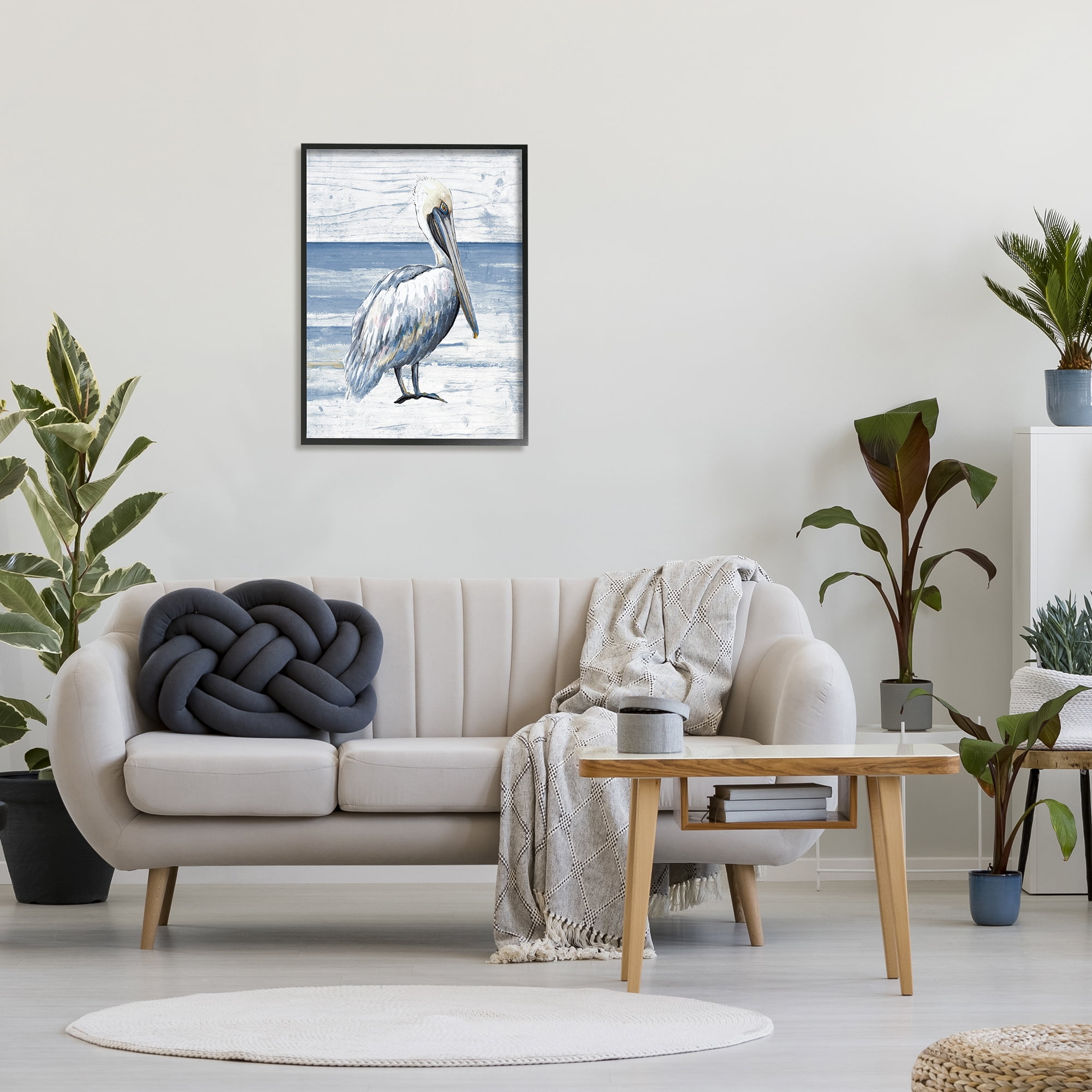 Stupell Industries Rustic Plank Pattern Pelican Animals & Insects Painting Black Framed Art Print Wall Art, 24 x 30
