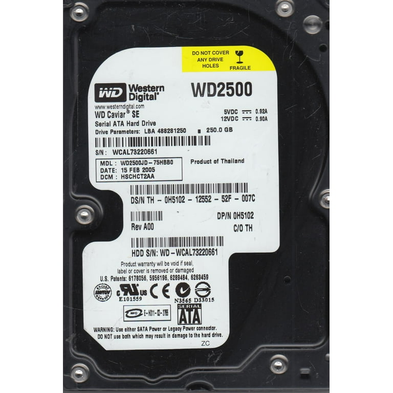 WD2500JD-75HBB0, DCM HSCHCT2AA, Western Digital 250GB SATA 3.5 Hard Drive